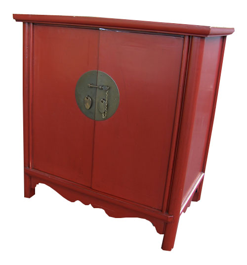 Bamboo Teak Chinese Red Lacquered Cabinet 1030 Oriental Asian Lacquer