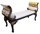 Chinese Gold Damask Bench 1003-Chinese, Asian, Oriental, gold, black, wooden, painted, lacquer